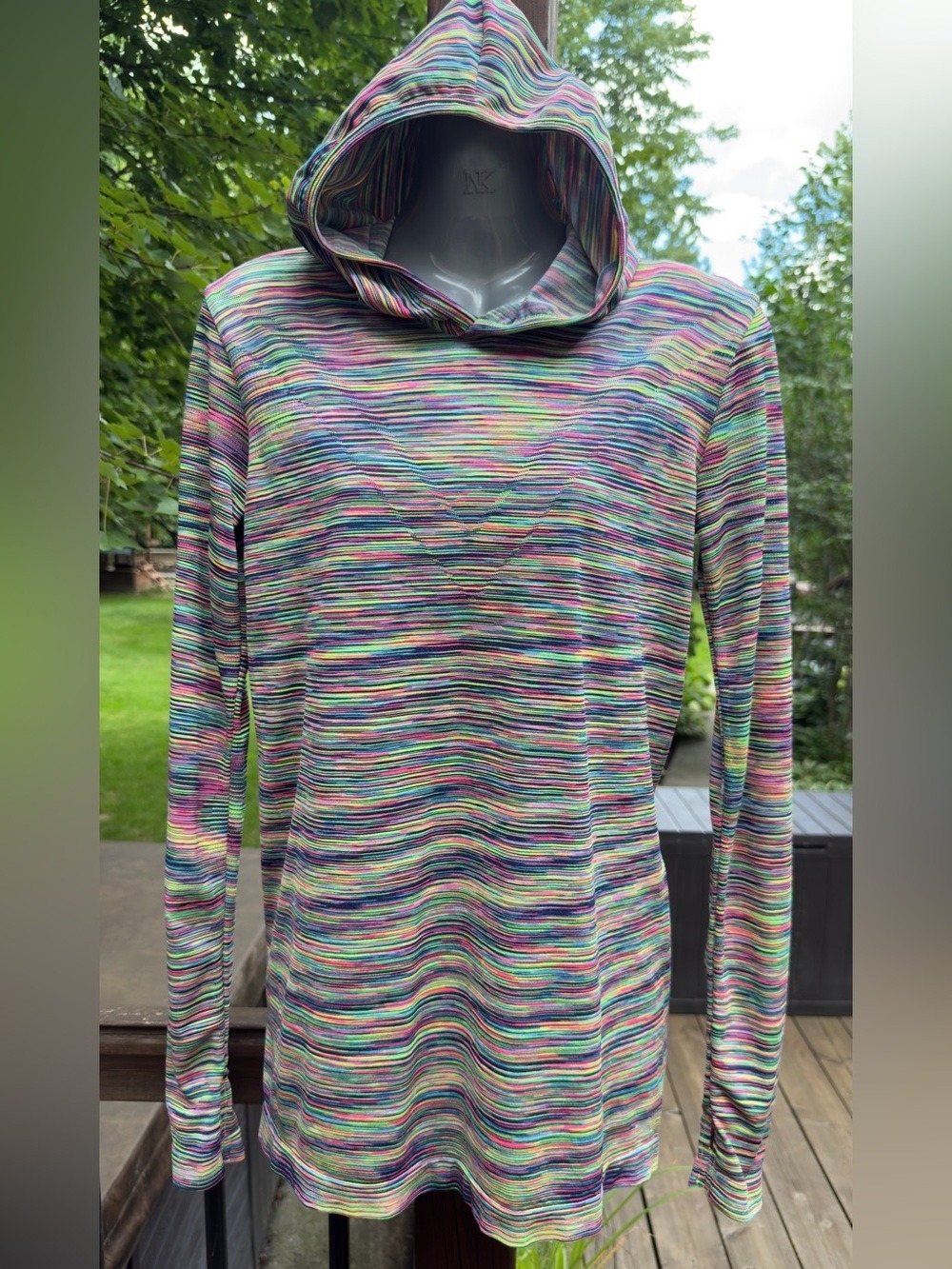 Diadora Multicolor Space Dye Hooded Long Sleeve Athletic Top | Size XS - Picture 3 of 9